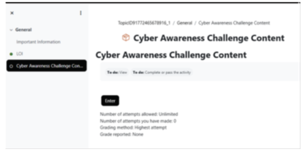 Cyber Awareness Challenge Content screengrab